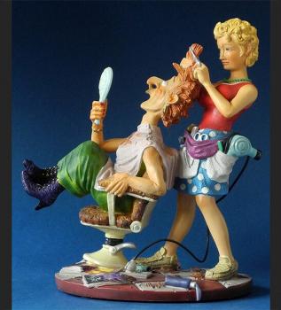 pro35 Friseurin Höhe ca 21cm  - Lustige Figur Berufe - Friseur - Parastone Profisti - Comic Art - Skulptur - Geschenkidee